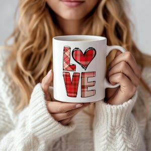Valentines Day Mug - My Heart Belongs with You - Love Mug with Flannel Design - Romantic Anniversary Gift for Him or Her - Cute Coffee Mug