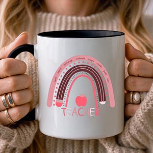 Teacher Accent Coffee Mug, Instructor Gifts, Educator Cup, Tutor Appreciation Keepsake, Trainer Tea Java, Mentor Christmas, Rainbow Present
