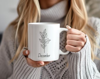 Tasse à café en céramique fleurs sauvages de décembre - Cadeau floral unique pour les amoureux de la nature et les occasions spéciales