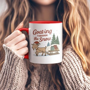 Festive Goat Coffee Mug | Christmas Gift, Holiday Mug, Winter Drinks, Cute Animal Mug, Unique Coffee Cup