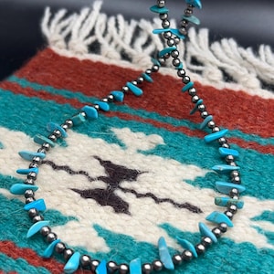 4mm Dainty Navajo Pearl & Kingman Turquoise Necklace