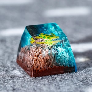 Turtle With Brown Coral Keycap, Artisan Ocean Keycap, Cute Jellyfish Keycap for MX Cherry Mechanical Keyboard, Handmade Gift for Gamer