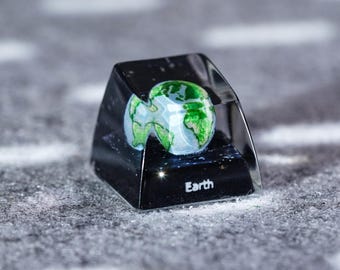 Earth Planet Keycap, Solar System Artisan Keycaps, Universe Resin Keycap for Cherry MX Switches, Space-Themed Keyboard Accessory