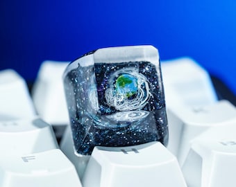 Earth Keycap, Solar System Artisan Keycaps for Cherry MX Switches, Universe Resin Keycap, Galaxy Keyboard Accessory, Gift for Him