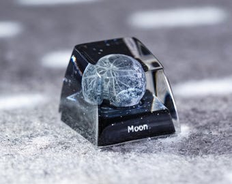 Moon Planet Keycap, Solar System Artisan Keycaps, Universe Resin Keycap for Cherry MX Switches, Space-Themed Keyboard Accessory