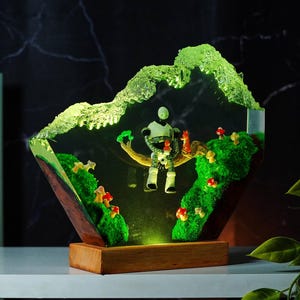 Diorama Roz lamp, The wild robot night light,  Gift For Him, Birthday Gift, Christmas Gift, Wood Resin Night Light