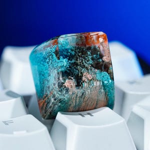 Blue And Brown Coral Keycap, Ocean-Themed Artisan Keycap for MX Cherry Mechanical Keyboards