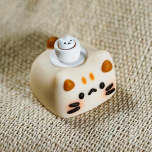 Coffee Cat Dessert Artisan Keycap, Cute Miniature Food Keycap for Cherry MX Mechanical Keyboard