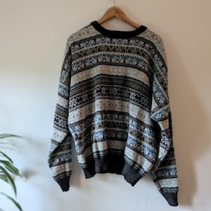 Vintage Woolf jumper, Armand Thiery jeanswear winter sweater circa 1980s, large knitwear, 1980s wool jumper