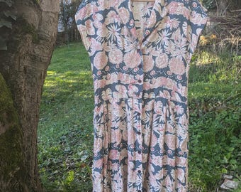 Francuska sukienka bawełniana w kwiaty w stylu vintage, letnia odzież damska w stylu retro, rozmiar EU 38