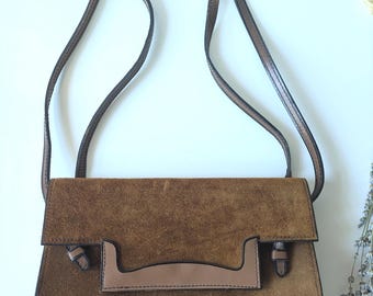 Vintage French Suede Handbag, Leather Straps, Parisian Style