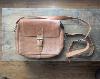Vintage French Tan Handbag, Brown Aged Leather