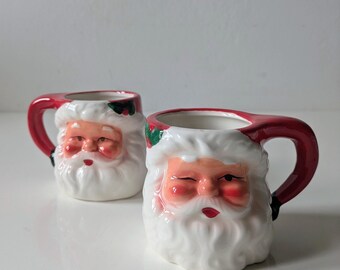 ヴィンテージの手描き陶器製サンタクロースの顔のマグカップ - Etsy 日本