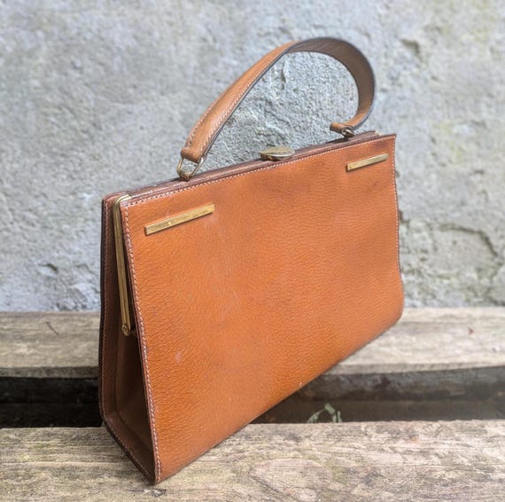 French vintage brown leather bag, chic Paris accessories circa 1950s