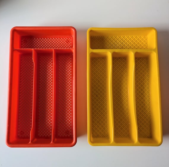 Vintage Orange Plastic Utensil Tray, 80s Retro Kitchenware