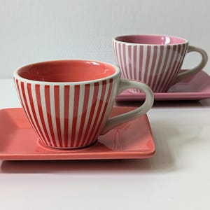Lot of 4 French espresso coffee cups, stripy espresso cups by LBVYR circa late 70s early 80s, retro kitchen and home gift