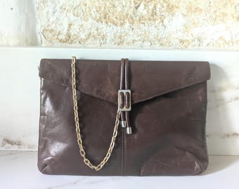 Italian Vintage designer leather bag, brown shoulder bag by Charles Jordan