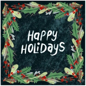 Happy Holidays Square Greeting Cards - Pack of 10 | Gouache-Style Digital Art | Eco-Friendly