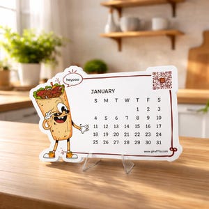 QR-Code Tischkalender für Cafés & Restaurants | Lustige Food-Charaktere | Personalisierter 12-Monats-Kalender