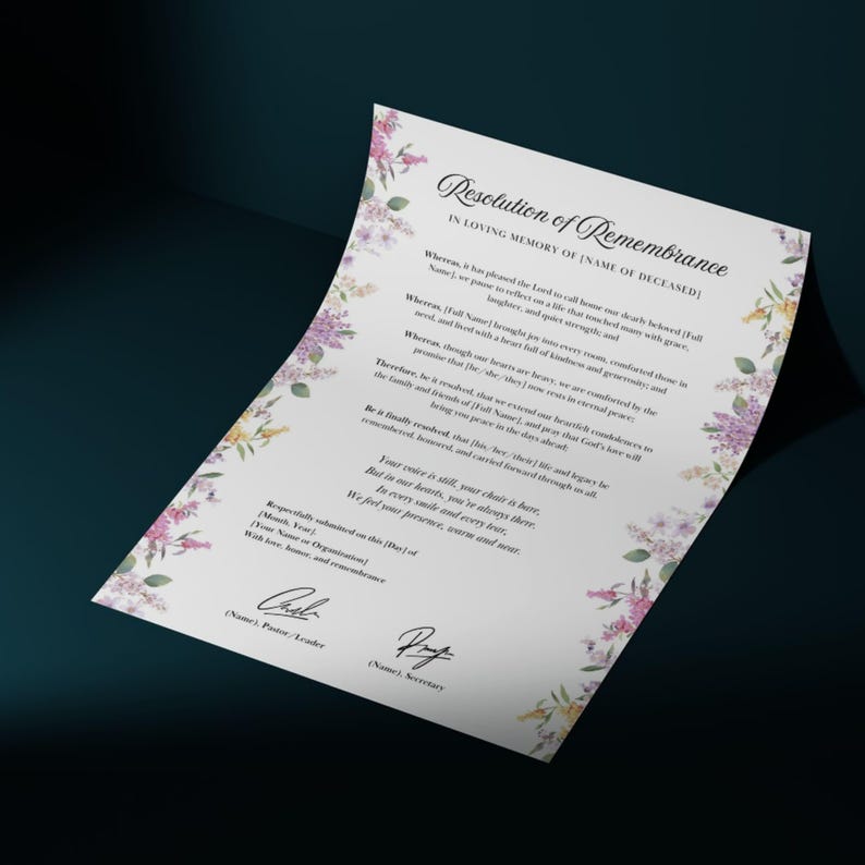 Funeral Resolutions for Black Churches, Memorial Resolution, in Loving ...