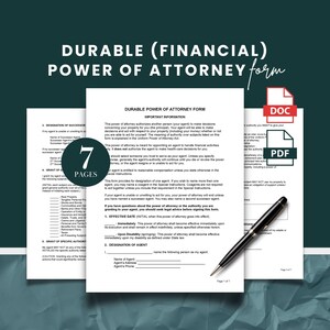 Printable Durable Power of Attorney Template, Financial Power of Attorney, Financial POA Template, Printable Financial POA, POA Agreement