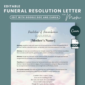 Carta de resolução de funeral para mãe, resolução de memorial, em memória amorosa, modelo de carta de serviço memorial, funeral na igreja, poema de funeral