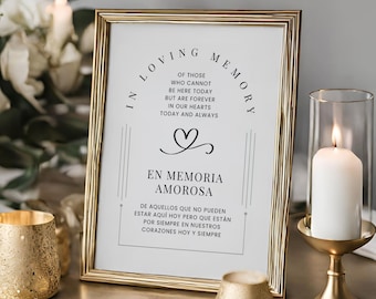 Spanish Memorial Table Sign, Remembering Loved Ones, Wedding Memorial Sign, Wedding Honor Sign,  Memorial Table Sign, Lost Relatives