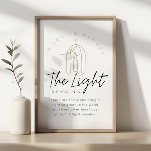 Gedicht voor begrafenis, bord met begrafenisgunsten, vers The Light Remains for Celebration of Life, Memorial Quotes, Memorial Funeral Keepsakes