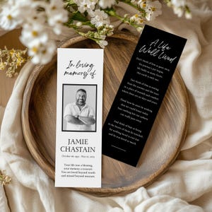 Minimal Memorial Bookmark Template, Custom Funeral Favor, Funeral Bookmark, Celebration of Life, Funeral Keepsake, In Loving Memory, F006