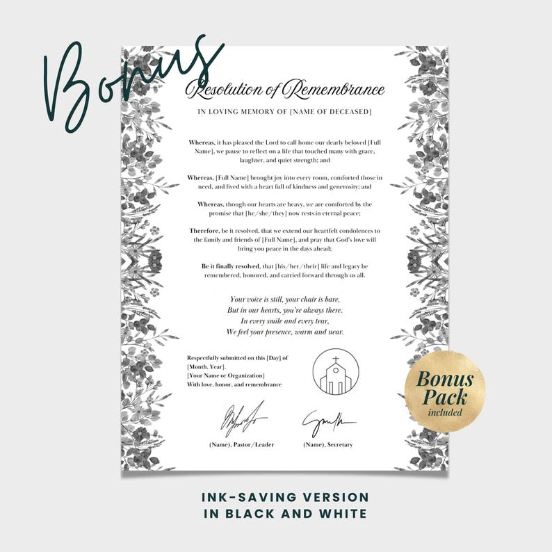 Funeral Resolutions for Black Churches, Memorial Resolution, in Loving ...