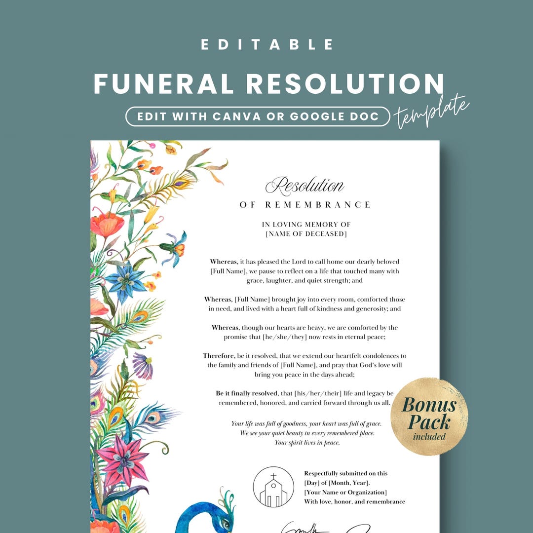 Funeral Resolution Template.pdf Funeral Resolutions for Black Churches, Memorial Resolution, in Loving ...