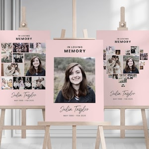 Pink Celebration Of Life Poster, Editable Personal Funeral Collage Sign, Pink Funeral Welcome Sign, Celebration Of Life Decorations, F005