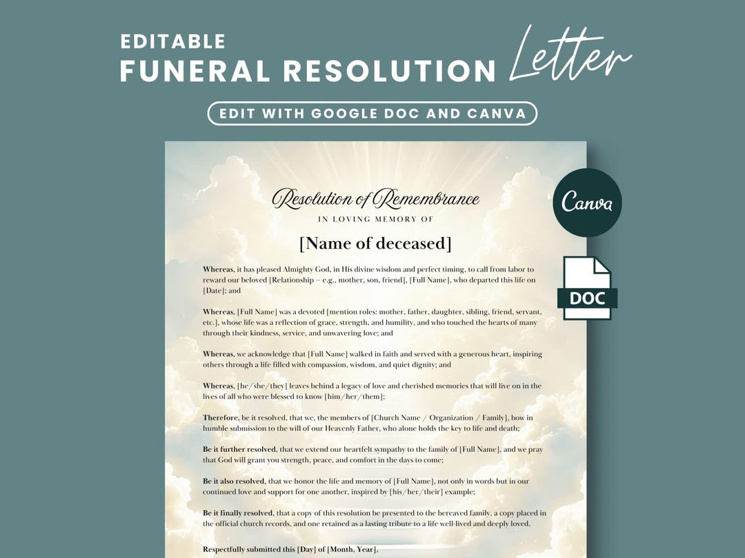 Funeral Resolution Letter Memorial Resolution in Loving Memory