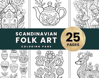 Kleurplaten Scandinavische volkskunst, kleurboek voor volwassenen stressverlichting, gezellige kleurplaten