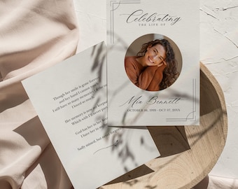 Dubbelzijdig begrafenisprogramma, minimalistische begrafenis, doodsbriefprogramma, bewerkbaar bloemenbegrafenisprogramma, doe-het-zelfbegrafenisprogramma, In Loving Memory, DS4