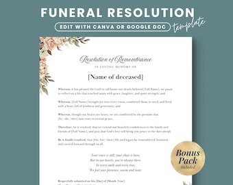 Funeral Resolution Letter, Memorial Resolution, In Loving Memory, Memorial Service Letter Template, Church Funeral Template, Funeral Poem