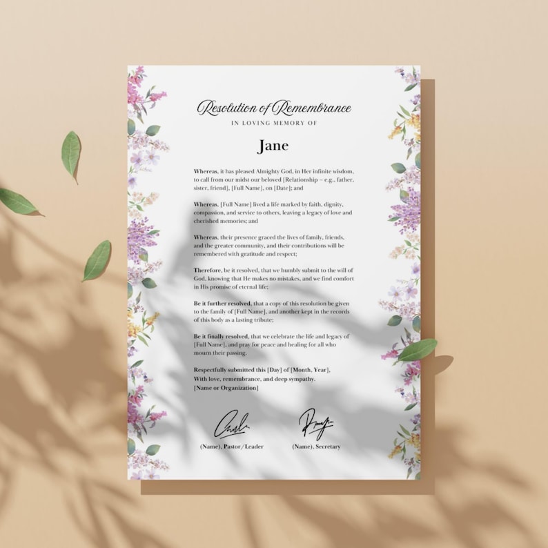Funeral Resolutions for Black Churches, Memorial Resolution, in Loving ...