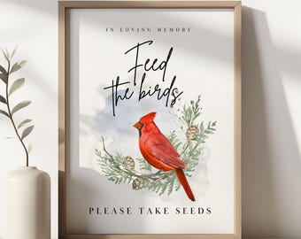 Begrafenis gunsten teken, begrafenis vogel zaad gunst, Memorial zaad pakket teken sjabloon, viering van het leven gunsten, digitale download pdf