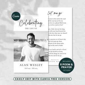 Funeral Prayer Card Template, Memorial Prayer Card, Funeral Poem, Celebration Of Life, Minimalist Funeral Ceremony, Editable Obituary, F003
