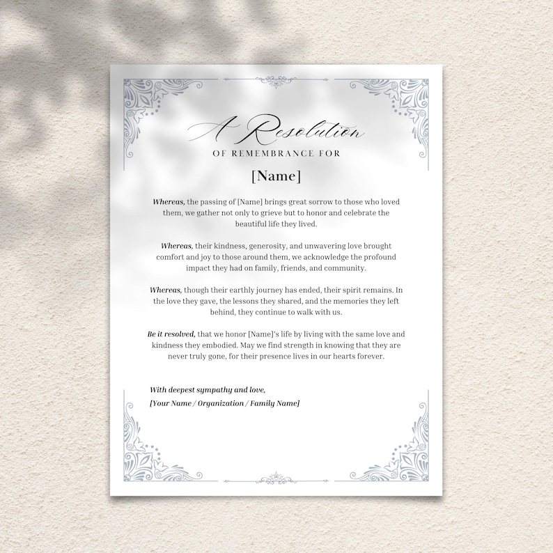Funeral Resolutions for Black Churches, Memorial Resolution, in Loving ...