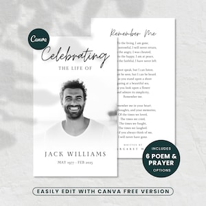 Funeral Prayer Card Template, Memorial Prayer Card, Funeral Poem, Celebration Of Life, Minimalist Funeral Ceremony, Editable Obituary, F001