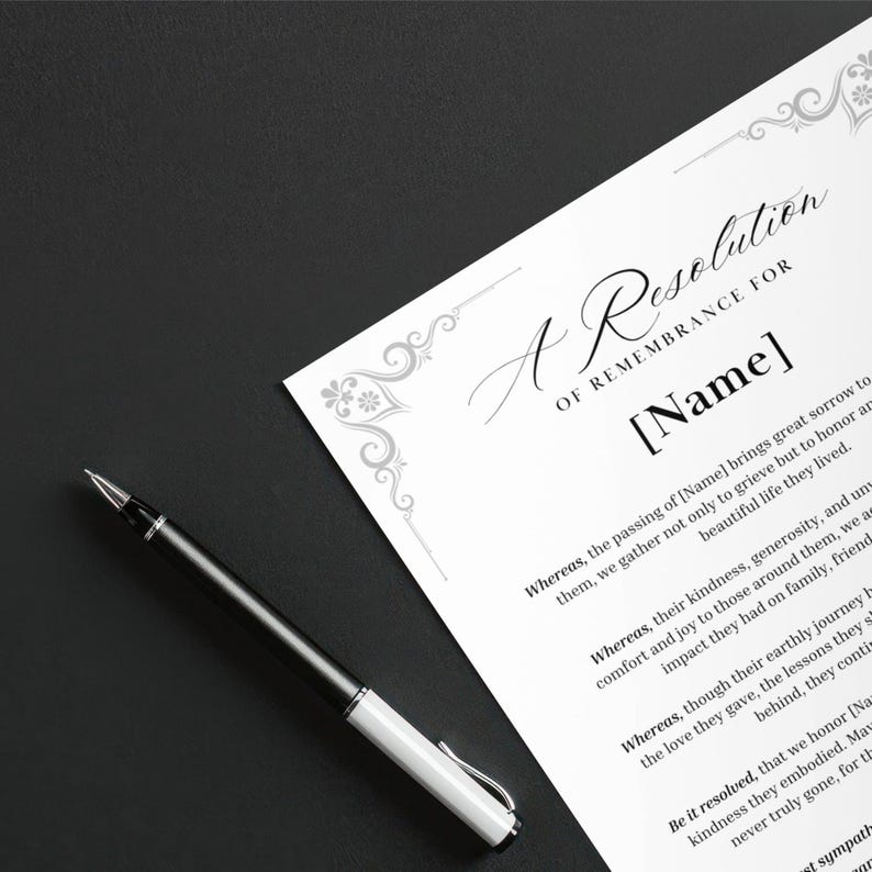 Funeral Resolution Letter, Memorial Resolution, in Loving Memory ...