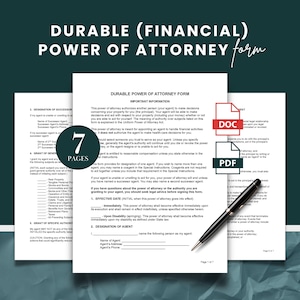 Printable Durable Power of Attorney Template, Financial Power of Attorney, Financial POA Template, Printable Financial POA, POA Agreement