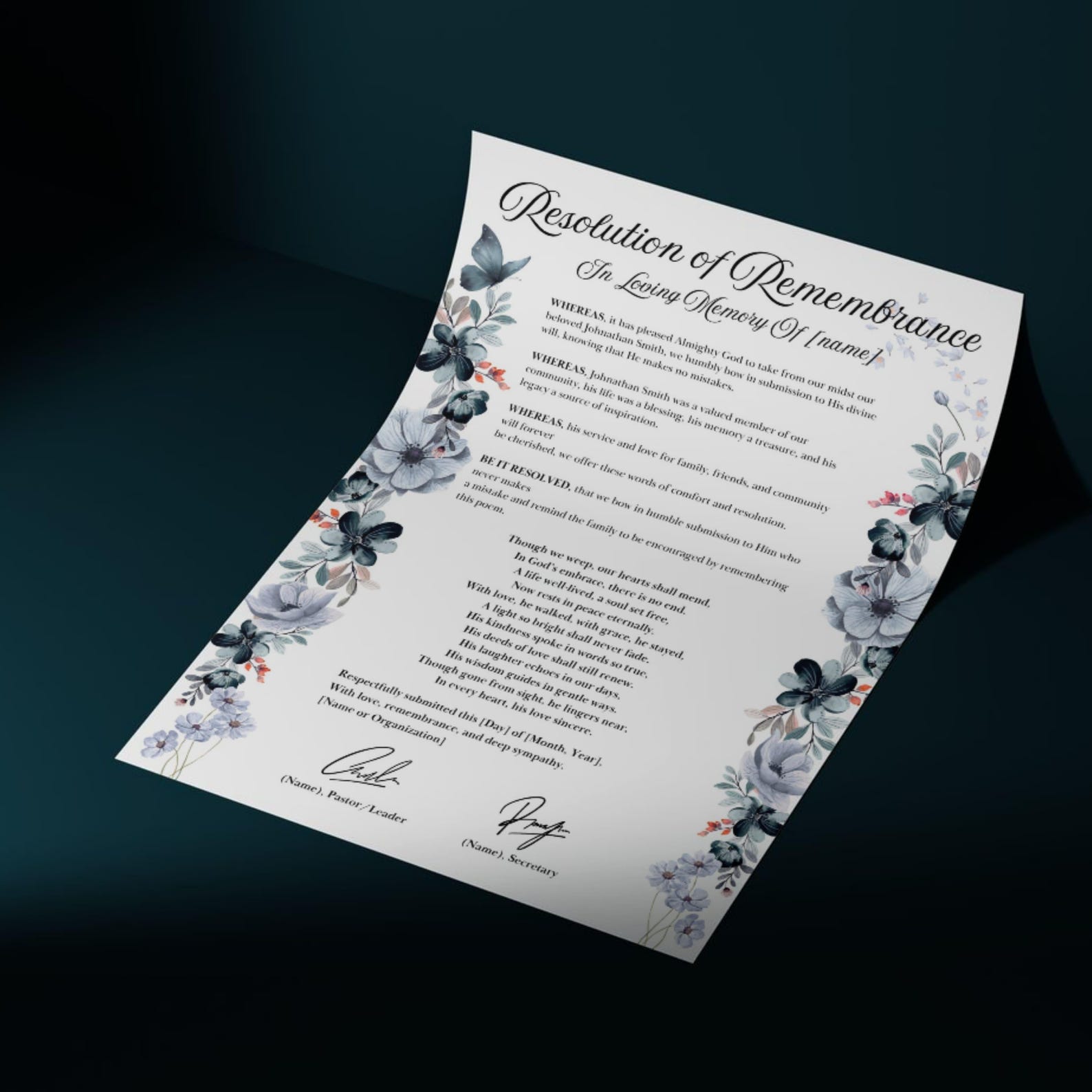 Funeral Resolutions for Black Churches, Memorial Resolution, in Loving ...