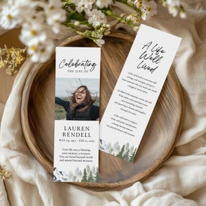 Minimal Memorial Bookmark Template, Custom Funeral Favor, Funeral Bookmark, Celebration of Life, Funeral Keepsake, In Loving Memory, F004