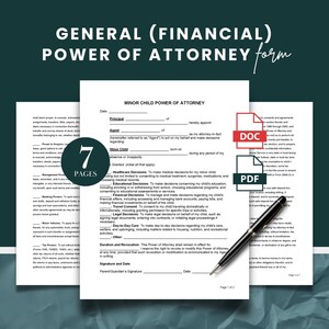 Printable General Power of Attorney Template, Financial Power of Attorney, Financial POA Template, Printable Financial POA, POA Agreement