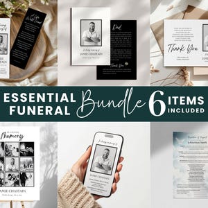 Lot modifiable pour les funérailles, célébration de la vie, lettre de résolution des funérailles, signe de faveurs funéraires, carte de remerciement, panneau de bienvenue commémoratif, F006