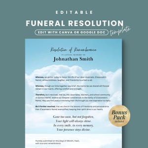 Funeral Resolution Letter For Classmate, Memorial Resolution For Friend, In Loving Memory, Memorial Service Letter Template, Funeral Poem