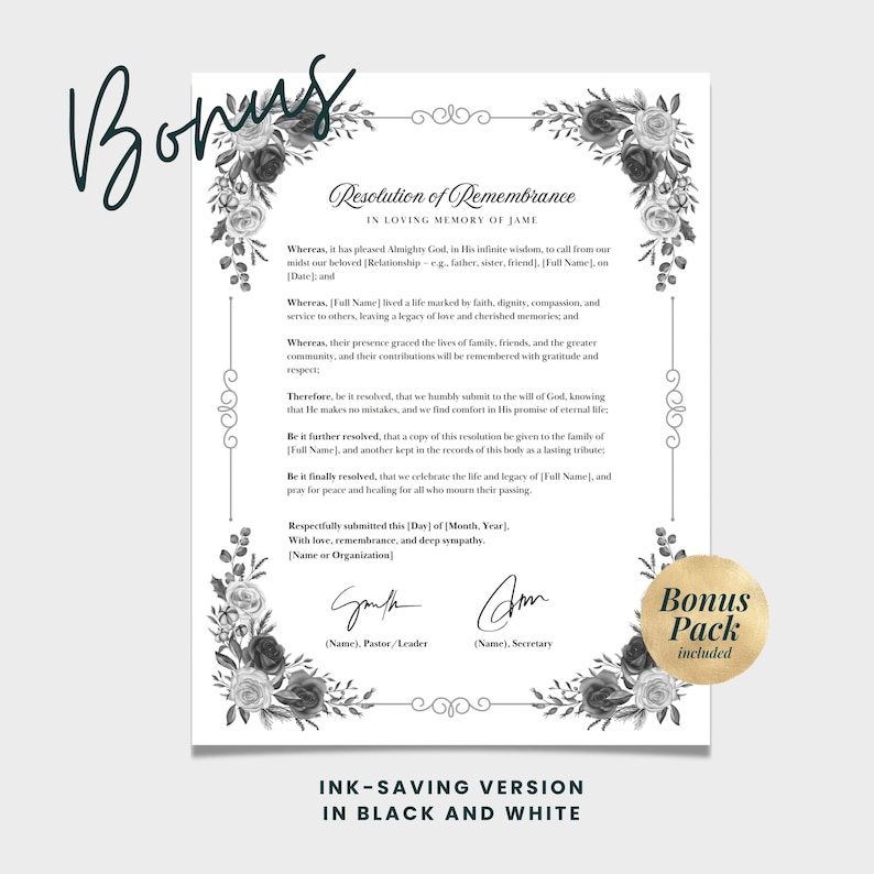 Funeral Resolutions for Black Churches, Memorial Resolution, in Loving ...