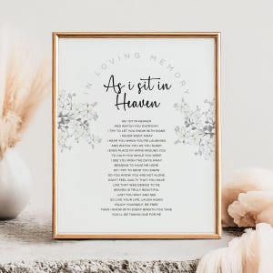 Poema funerario, Letrero para recuerdos funerarios, Poema conmemorativo, Verso "Mientras estoy sentado en el cielo", Celebración de la vida, Citas conmemorativas, Recuerdos funerarios conmemorativos